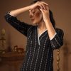 anayna Women Woven Design Striped Straight Kurta