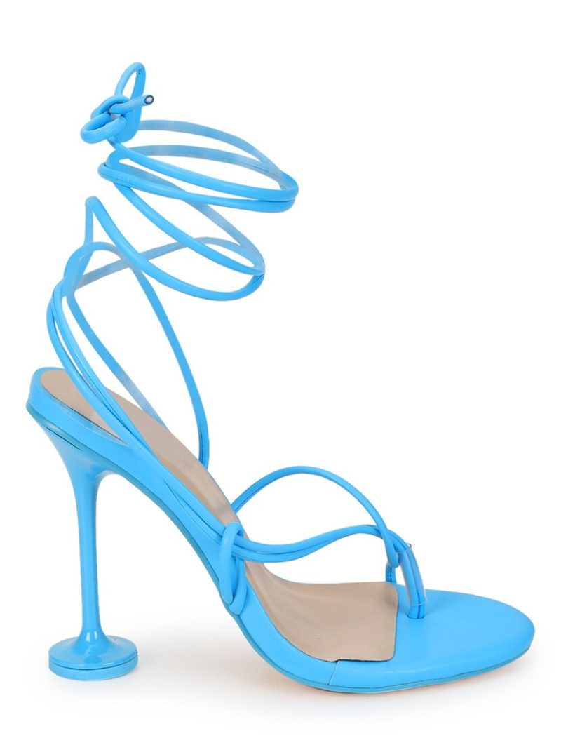 blue lace-up stiletto sandals - Image 3