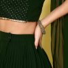 green solid flared lehenga with sequined blouse - Image 3