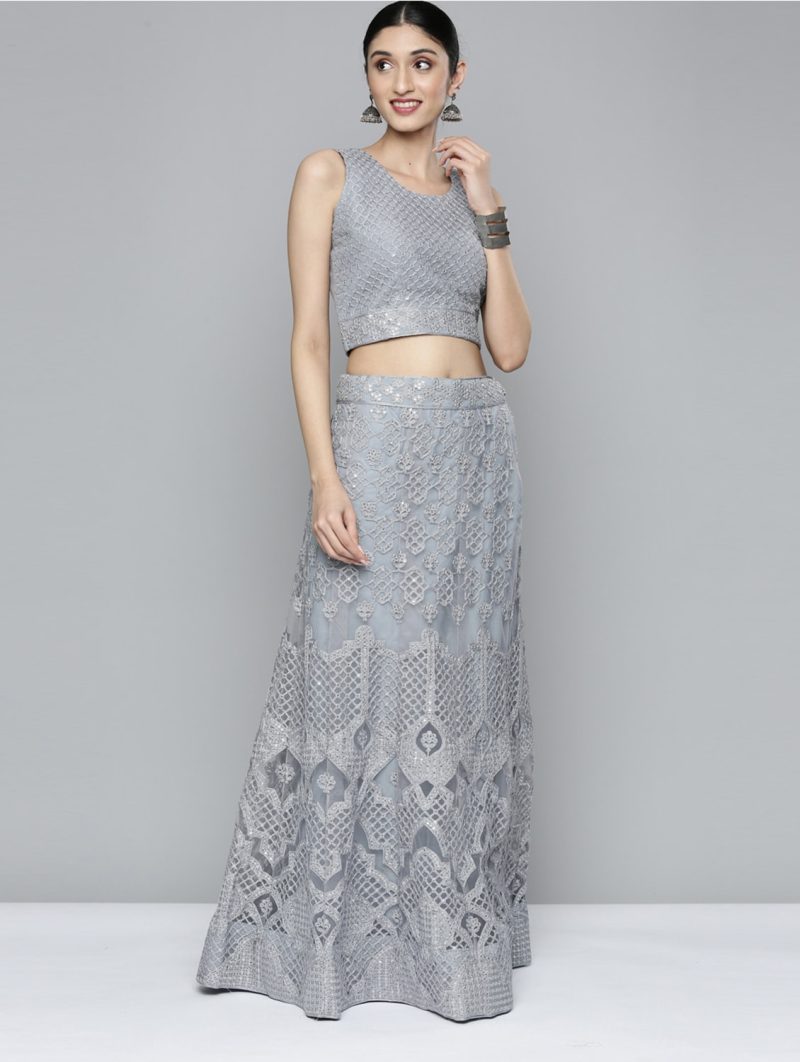 grey sequin detailed lehenga - Image 2