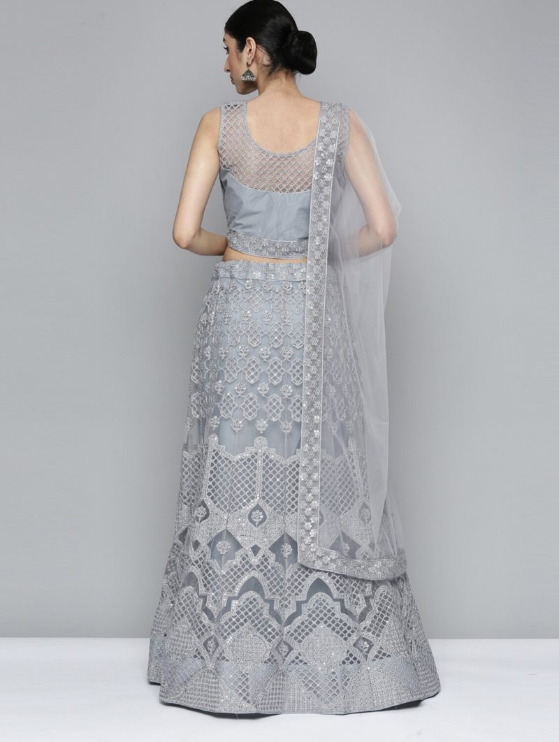 grey sequin detailed lehenga - Image 3