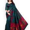 KALINI Teal & Red Art Silk Solid Saree