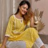 Libas Women Yellow & White Block Print Straight Kurta