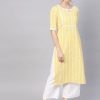 Libas Women Yellow & White Block Print Straight Kurta - Image 3