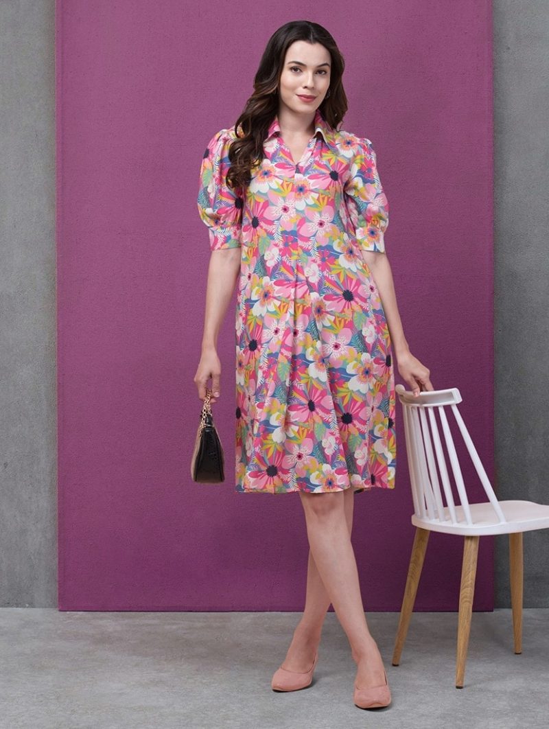 multi coloured rayon a-line dress