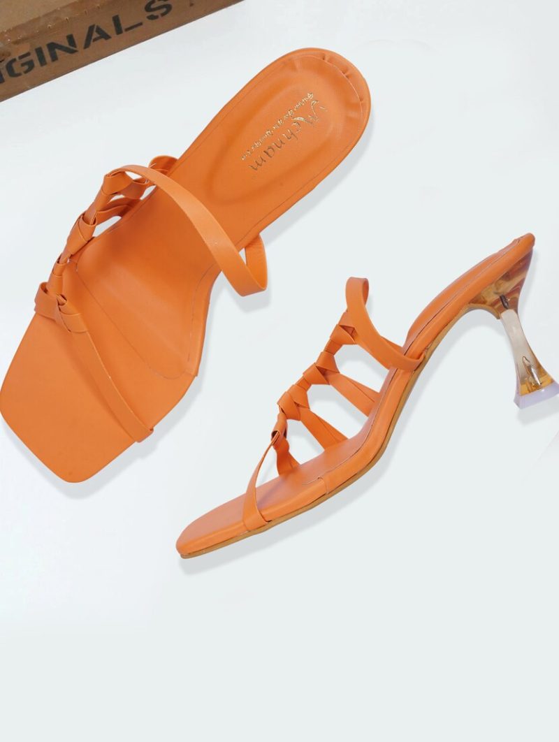 orange slip on kitten heel