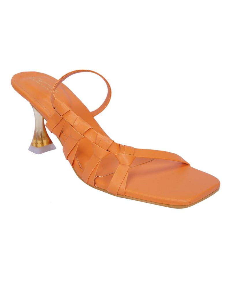 orange solid slip on stiletto heel sandal