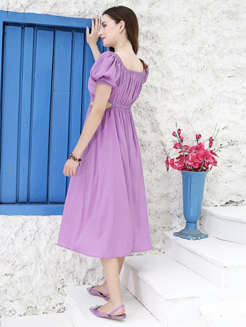 purple solid fit & flare dress - Image 3