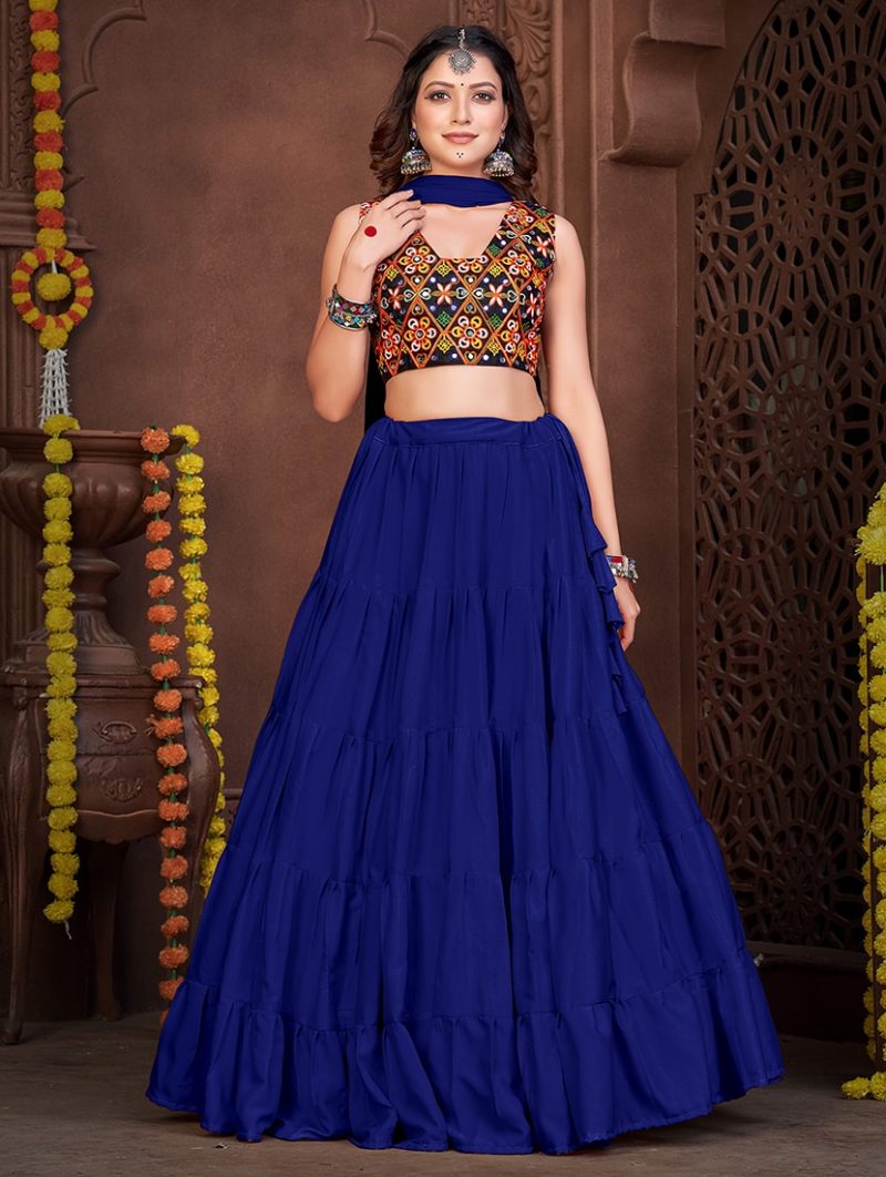 women blue flared lehenga