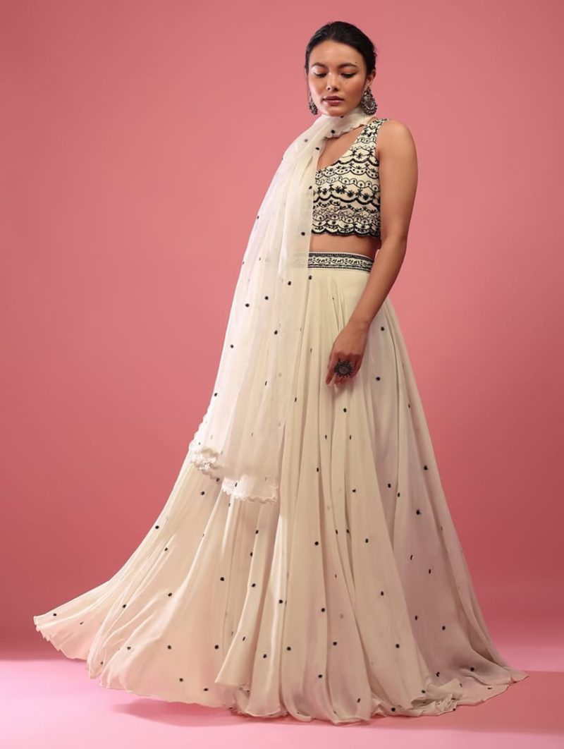 women embroidered flared lehenga choli set with dupatta