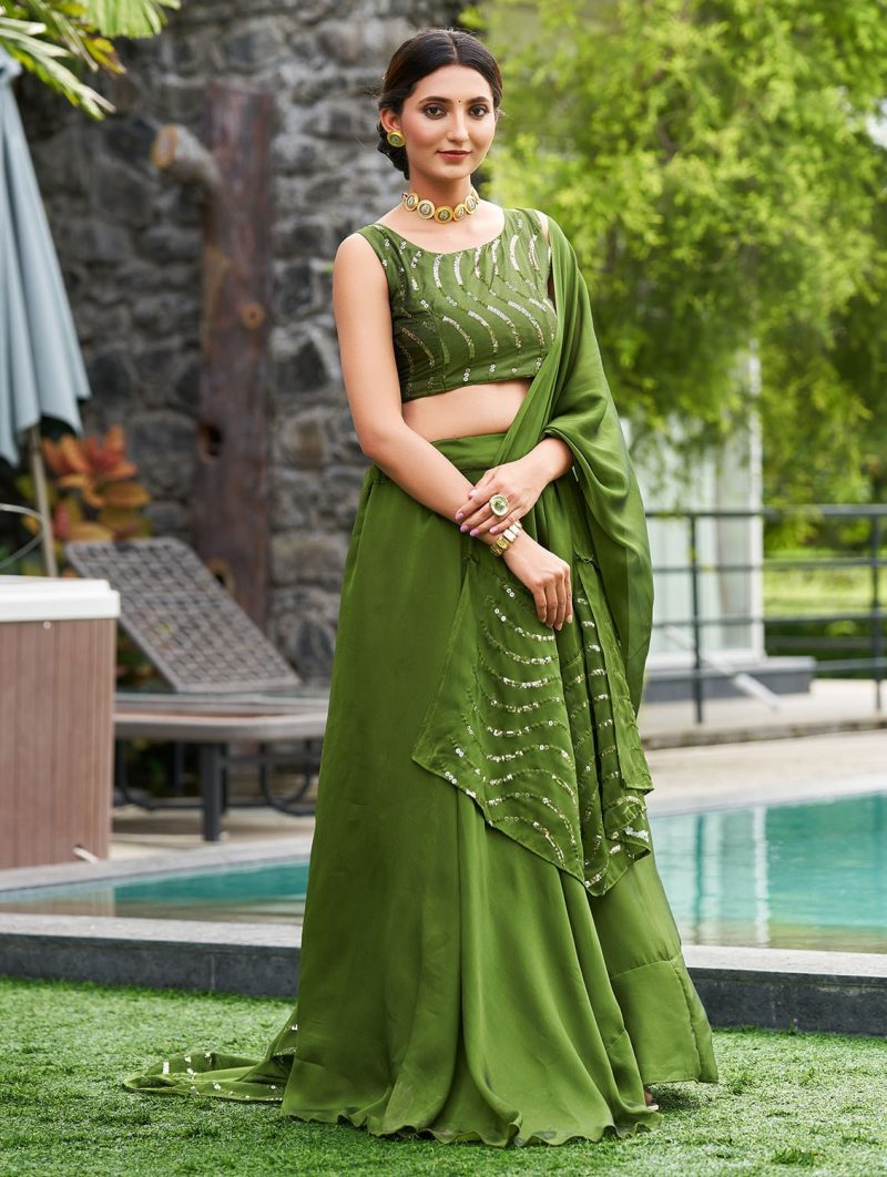 women flared semi-stitched lehnga