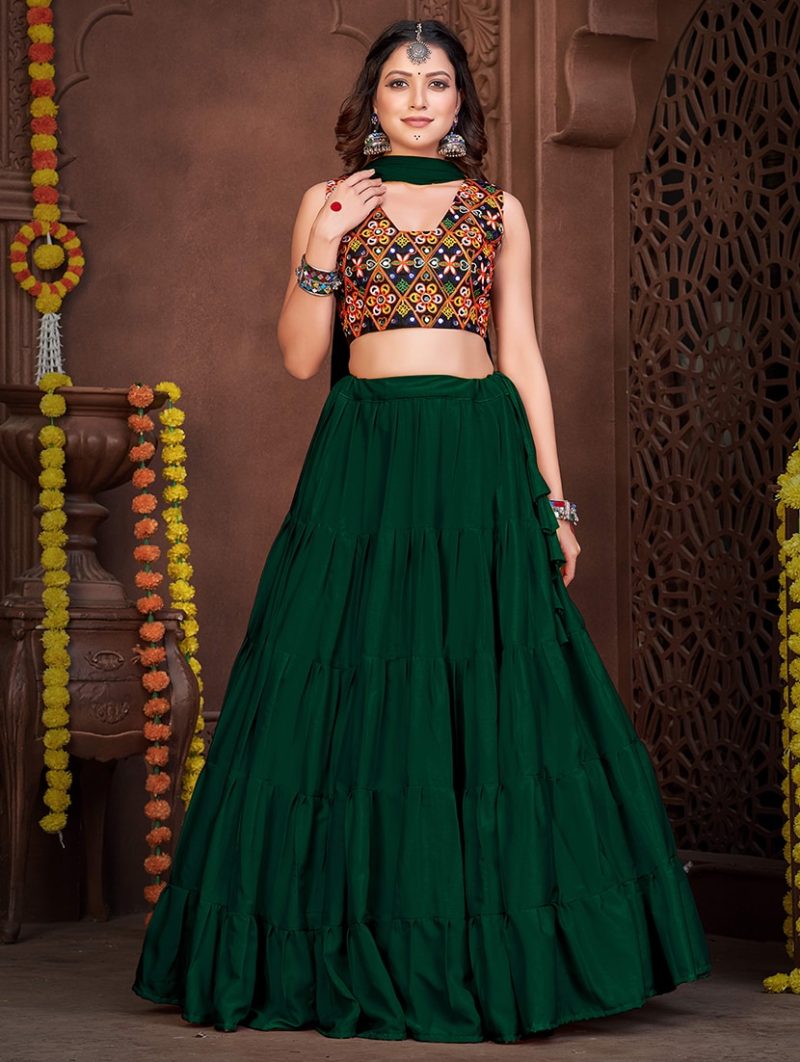 women green flared lehenga