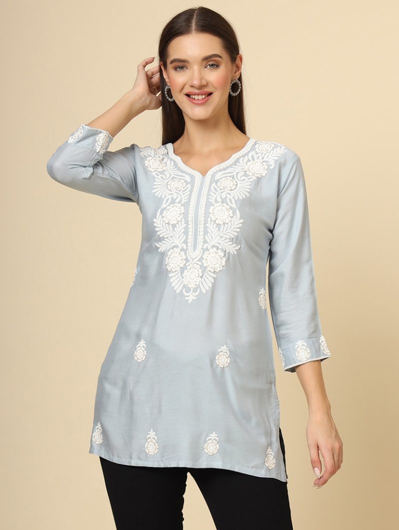 women light blue rayon regular tunic