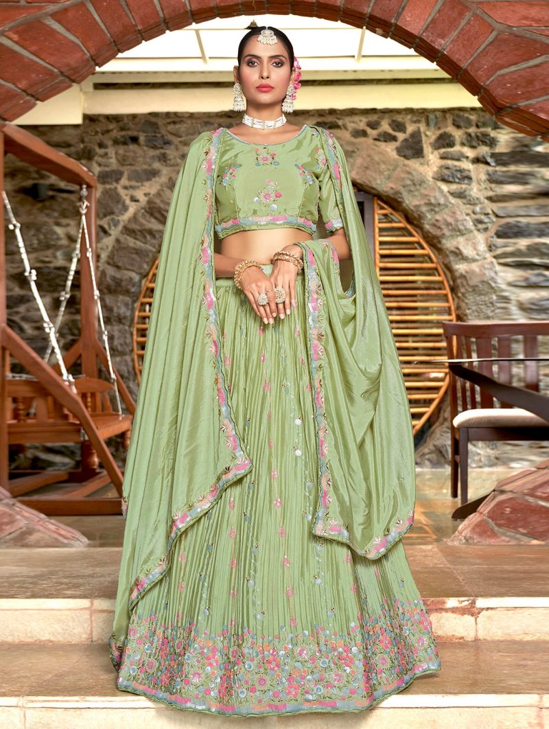 women neo mint embroidered lehenga choli with dupatta