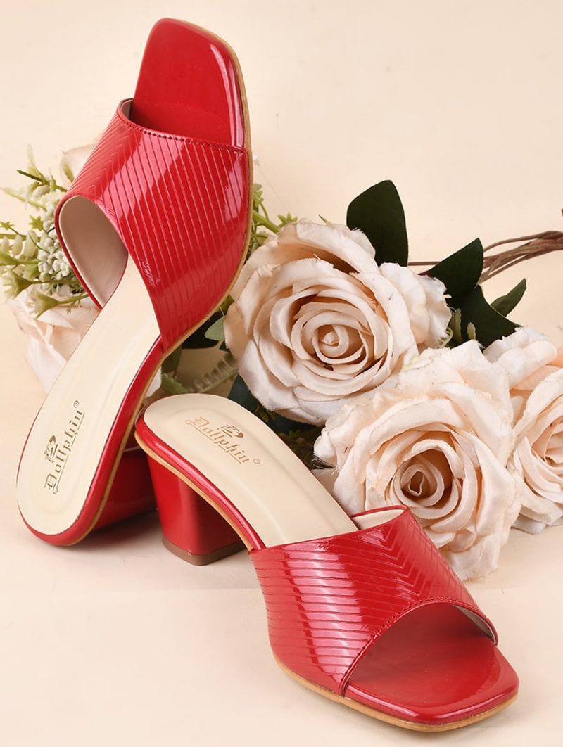 women red slip on heel sandal