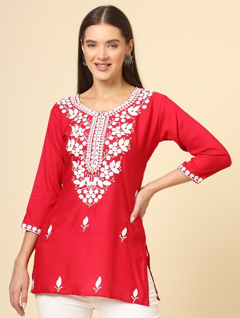 women round neck chikankari regular tunic