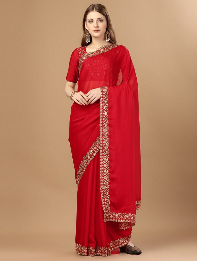 women solid with bordered saree