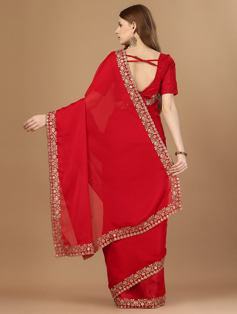 women solid with bordered saree - Image 2
