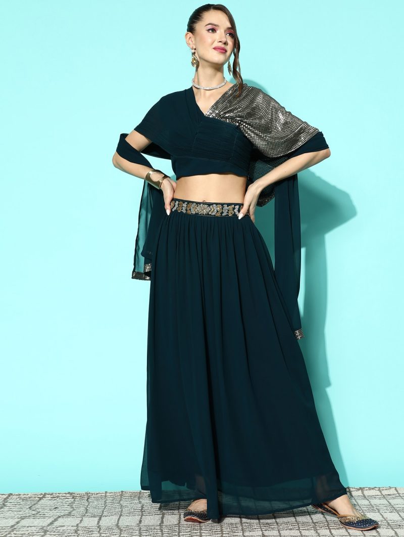 women solid with work lehenga choli with dupatta