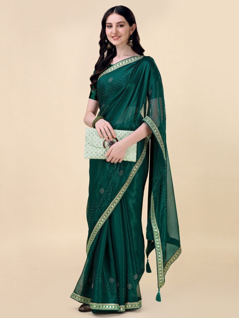 women's bordered green colored saree