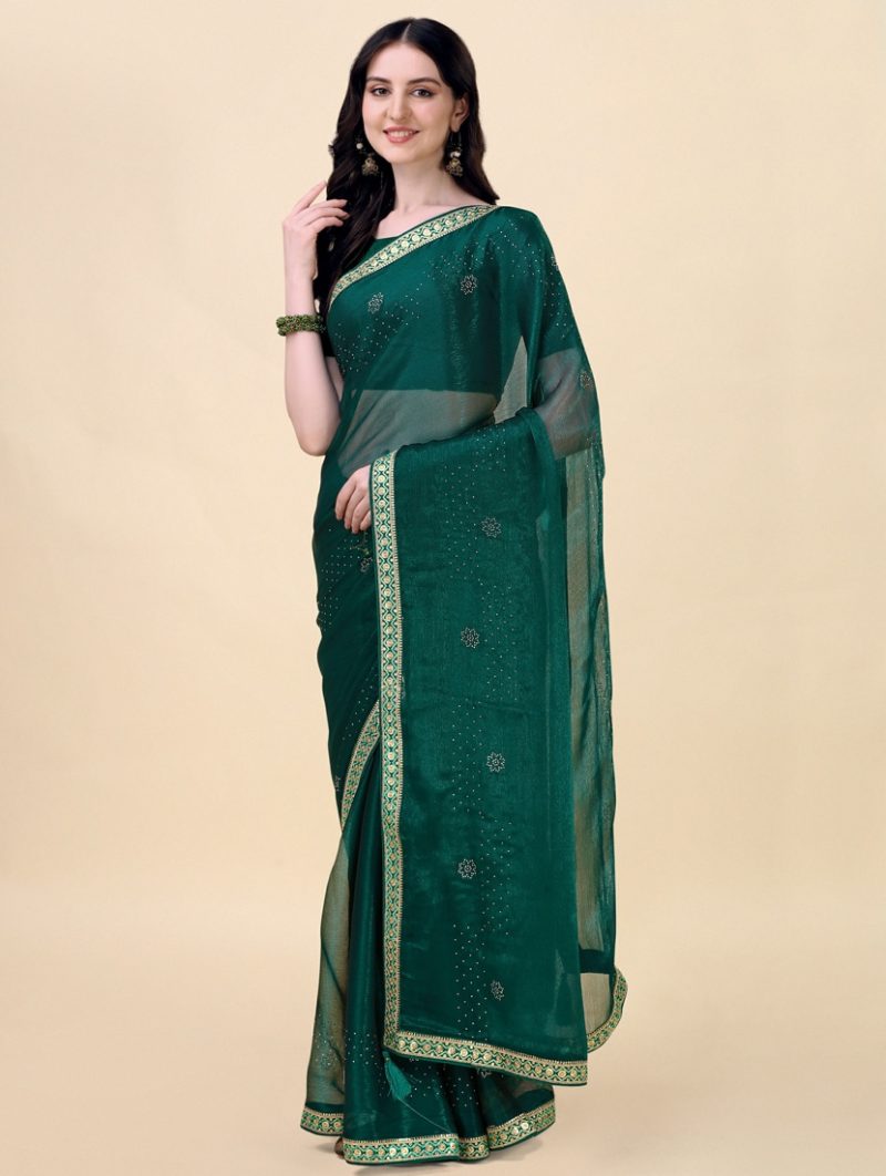 women's bordered green colored saree - Image 2