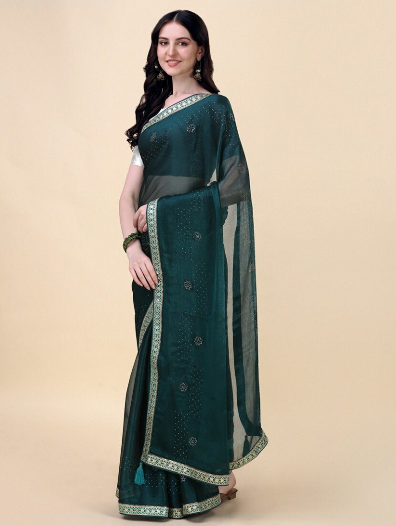 women's bordered green colored saree - Image 3