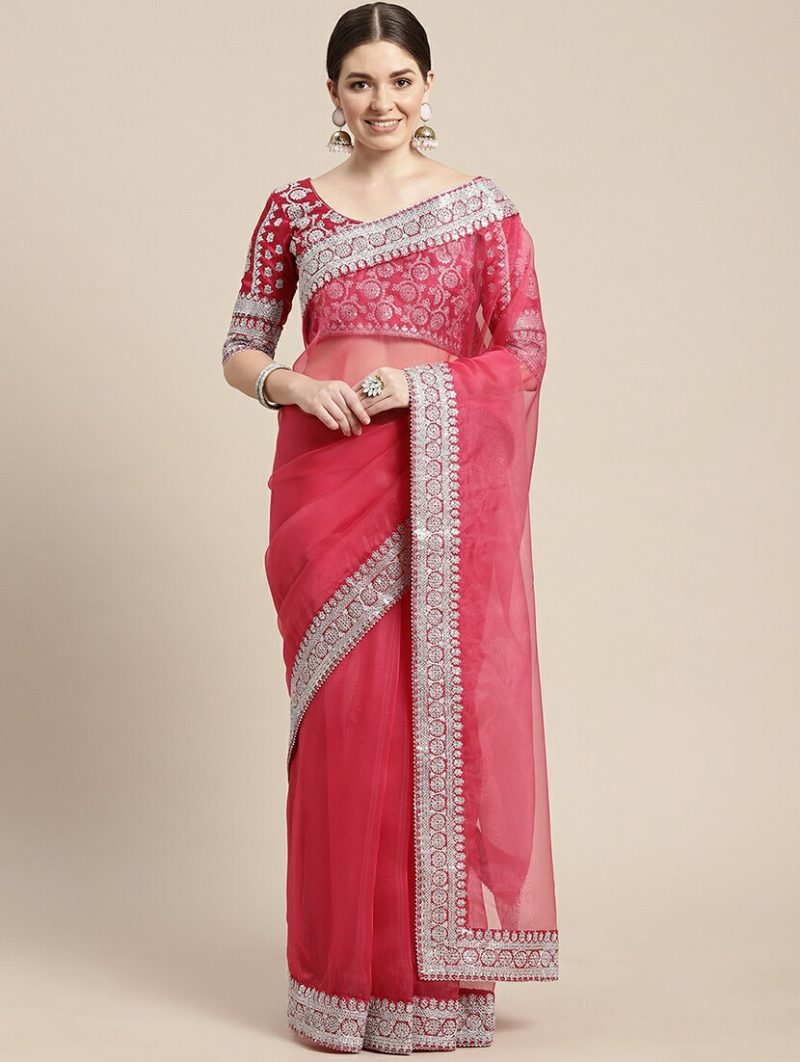 women's bordered pink colored saree