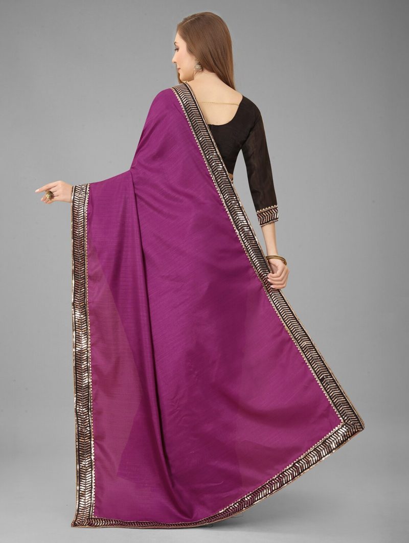 women's bordered purple colored saree - Image 2