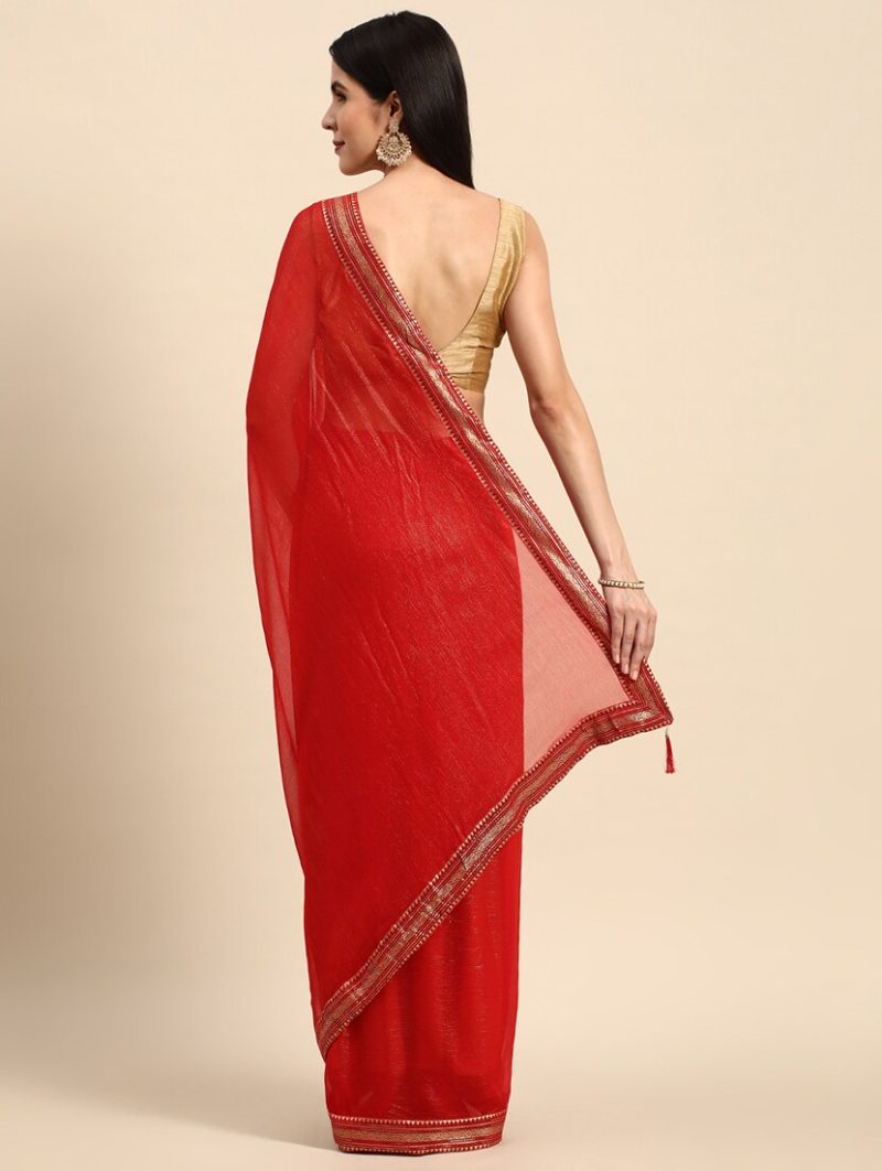 women's bordered red colored saree - Image 2