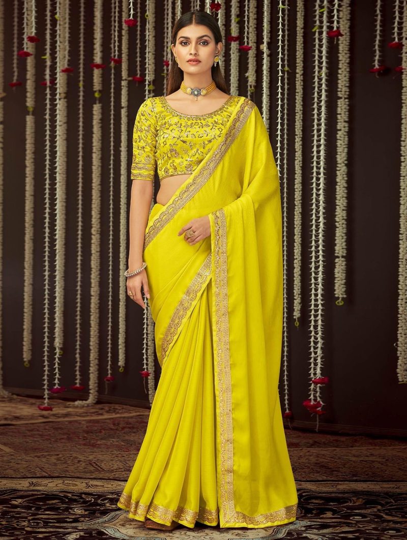 women's bordered yellow colored saree