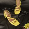 yellow pu slip on sandals