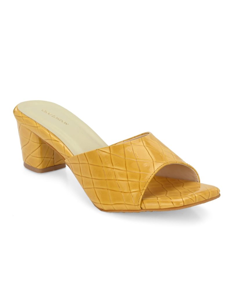 yellow synthetic slip on sandals